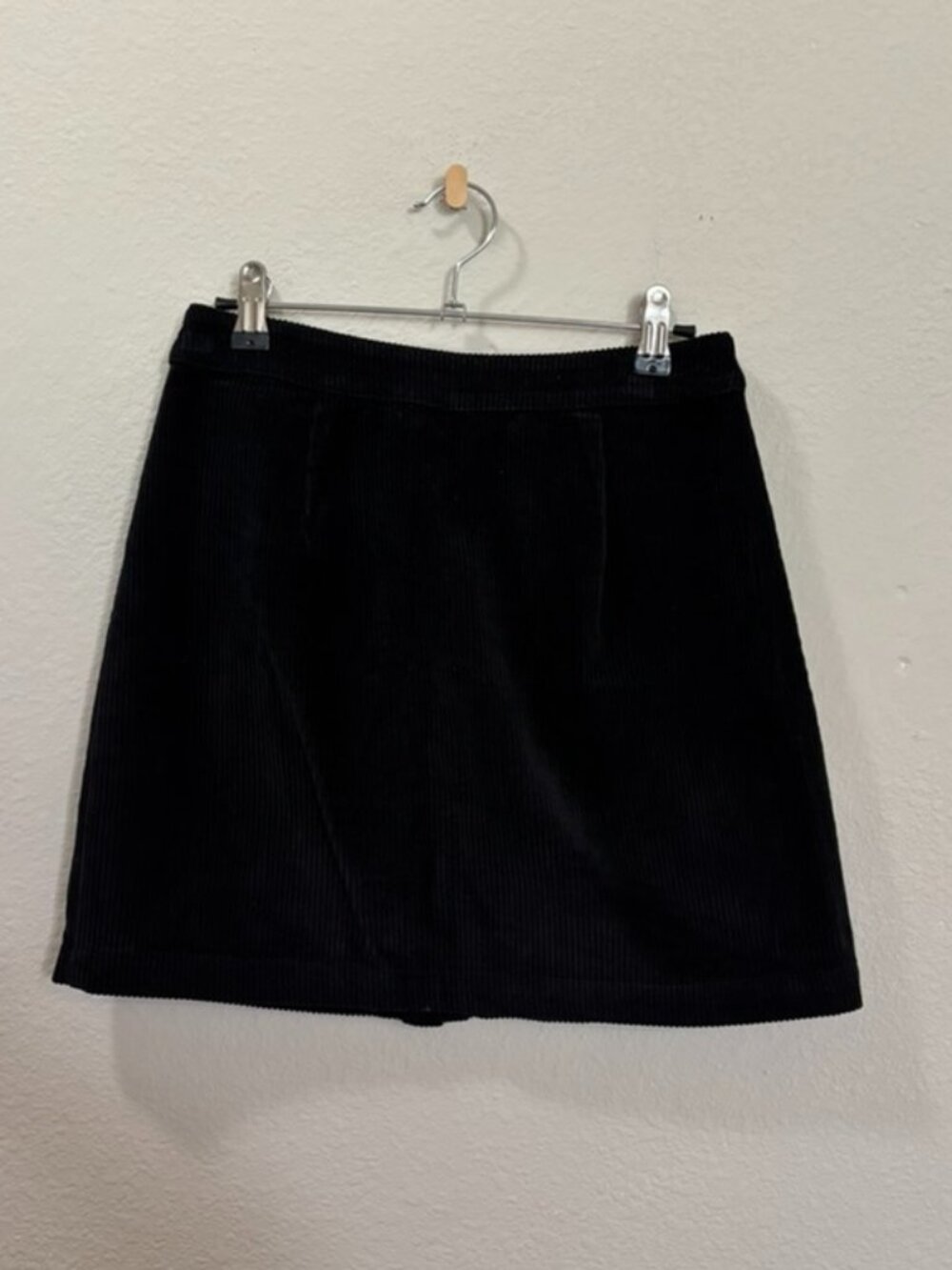 Black Corduroy Button Front Mini Skirt Size Small - Picture 2 of 5